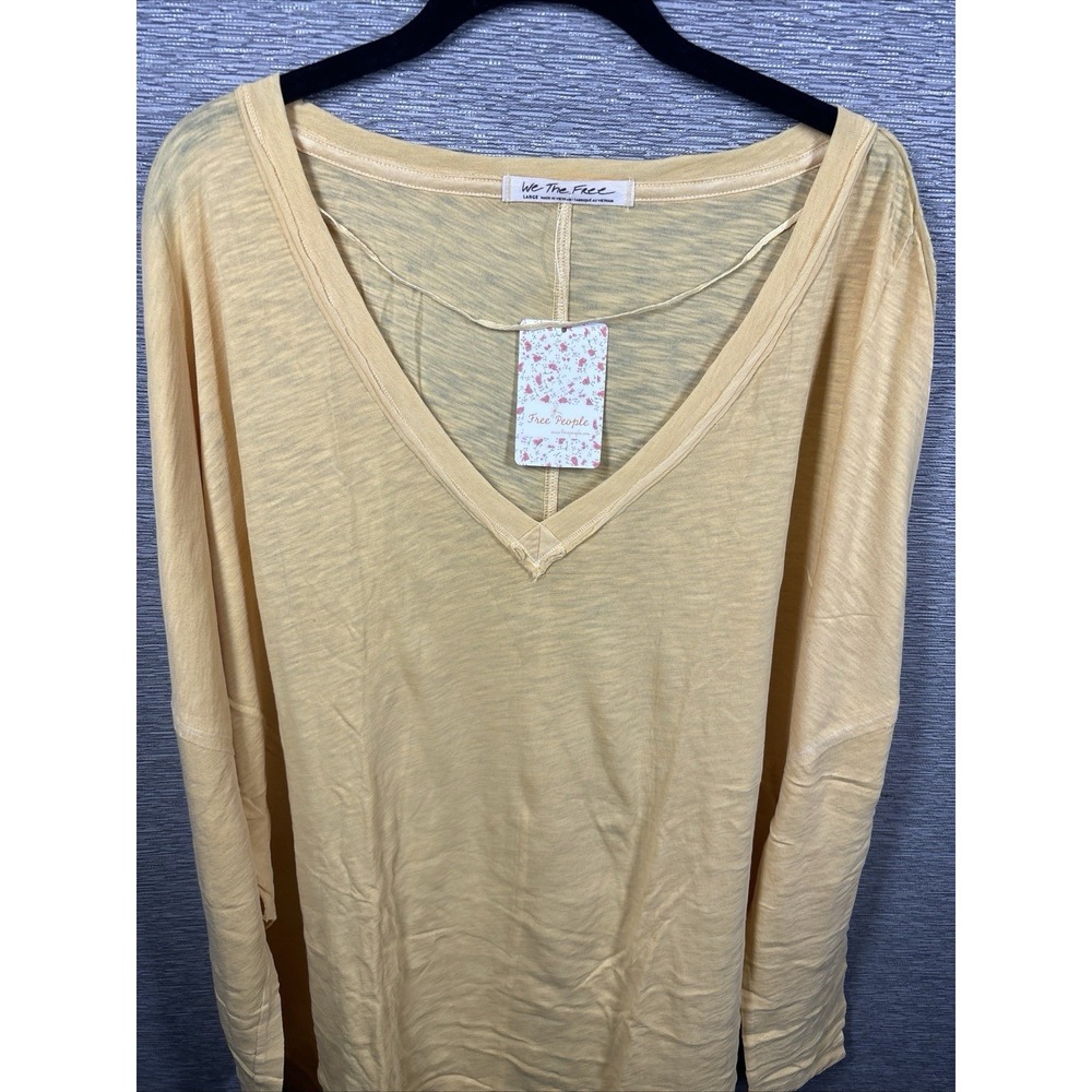 NEW Free People Women's On My Mind V-Neck Long Sleeve Shirt Camel/Yellow Size L - Picture 4 of 10